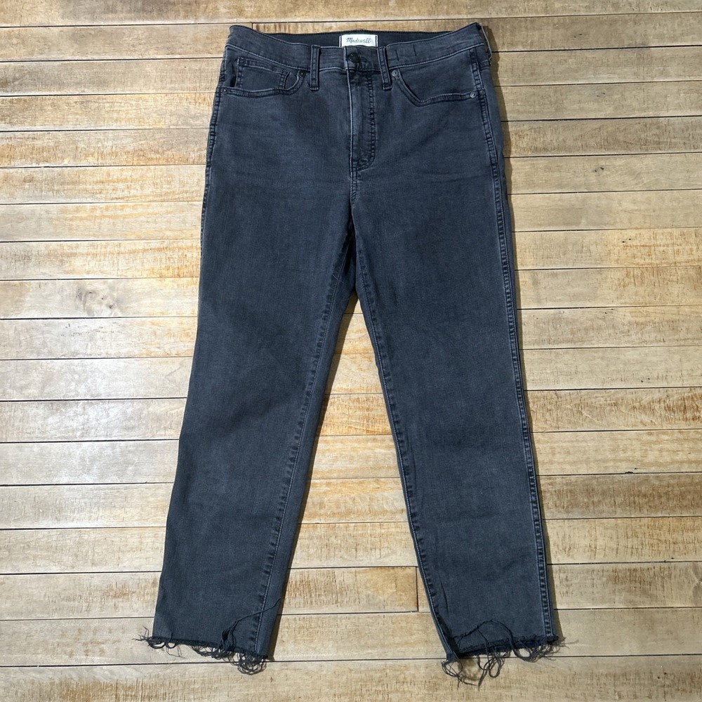 Madewell Jeans Women's 28 Charcoal Stovepipe High Rise Straight Leg Raw Hem‎